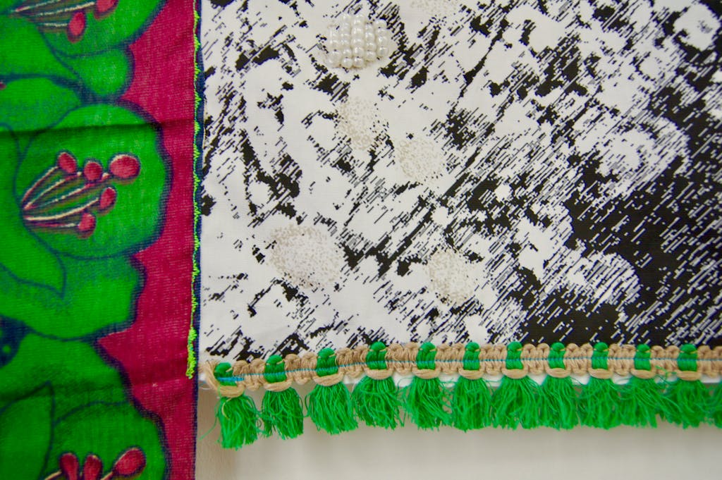 Patricia Kaersenhout
Food for Thought - Elma Francois, 2018
Collage of textiles, photographic print on cotton, beads, African fabric, felt
120 x 110 cm, unique (pi 3.) (detail) - © the artist and Wilfried Lentz Rotterdam, Paris Internationale