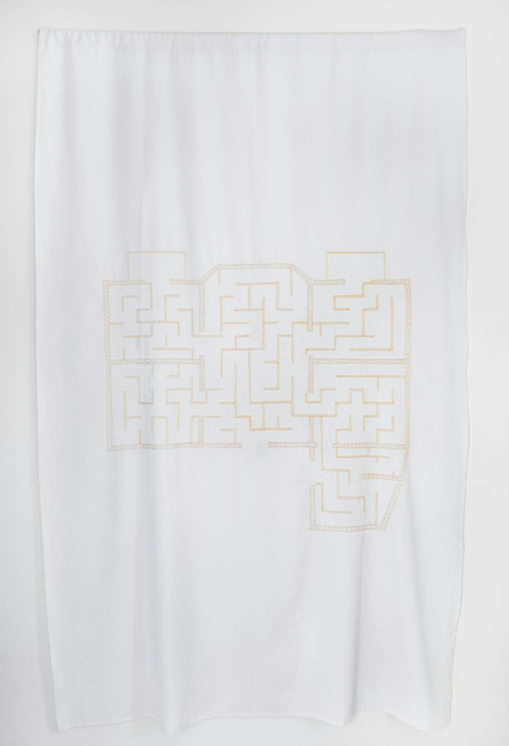 <p style="font-size:10px">Stéphanie Saadé, We’ve Been Swallowed by Our Houses, 2020, Aghabani embroidery on cotton cloth, 240 X 140 cm, Variation 2/3 </p>

<p style="font-size:10px">During lockdown, the artist measured her apartment in Lebanon and drew a map of it, which she then turned into a navigable labyrinth. It is embroidered using a traditional technique composed of chain-stitches and spiral patterns.</p> - © Image courtesy of the artist and Grey Noise, Dubai, Paris Internationale