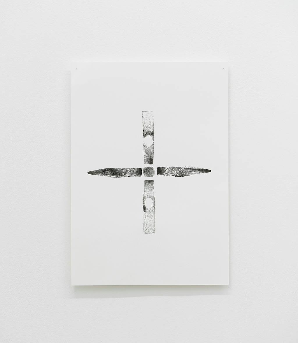 <p style="font-size:10px">Wind Rose, 2018, print on paper, 42 x 29.7 cm, edition 2/5</p>

<p style="font-size:10px">The 5 sides of the artist’s father’s hammer are printed. The traces and impacts left on the metal throughout the years appear, putting forward the fragile and sensitive side of the object.</p> - © Image courtesy of the artist and Grey Noise, Dubai., Paris Internationale