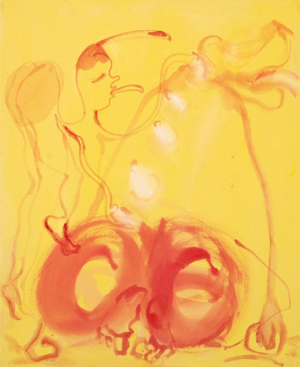 Andrea Éva Győri, Tongue with Transparent Body, 2019, ink and gouache on canvas, 110 x 90 cm. Photo: Robert Glas - © Photo: Robert Glas, Paris Internationale
