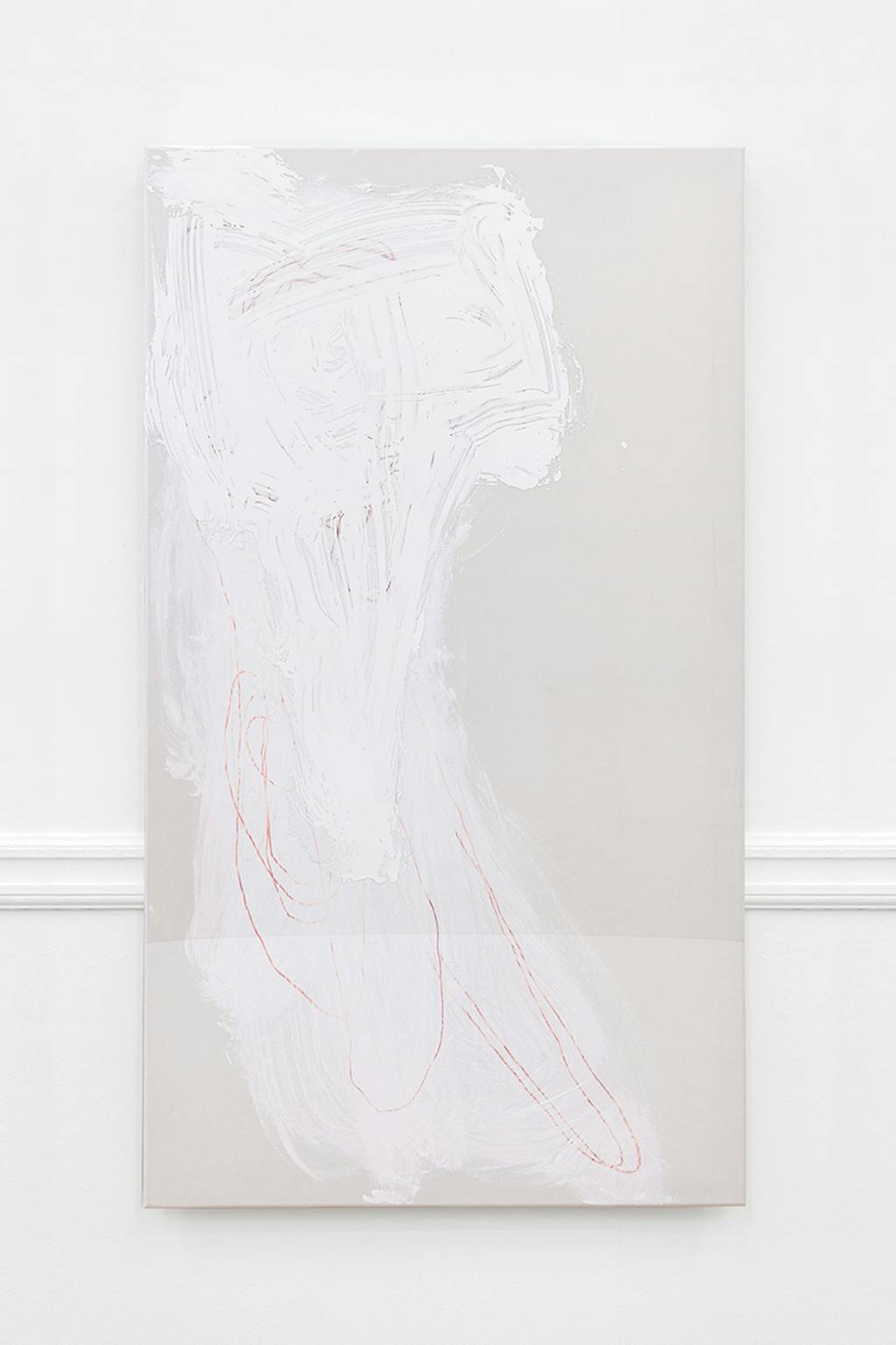 Jesper List Thomsen, pxsy7za, 2019, Canvas on wooden stretcher, permanent marker pen, enamel, PVC , 140 x 80 cm - © Paris Internationale