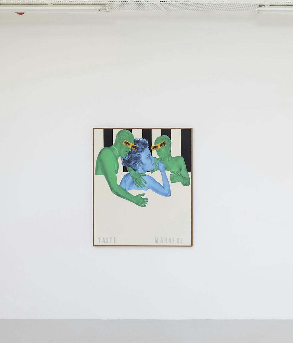 Zoe Barcza, Polycule Cringe, 2021. (Installation view)
Acrylic, vinyl paint and collage on canvas, artist's frame. 121 x 101 cm - © Paris Internationale
