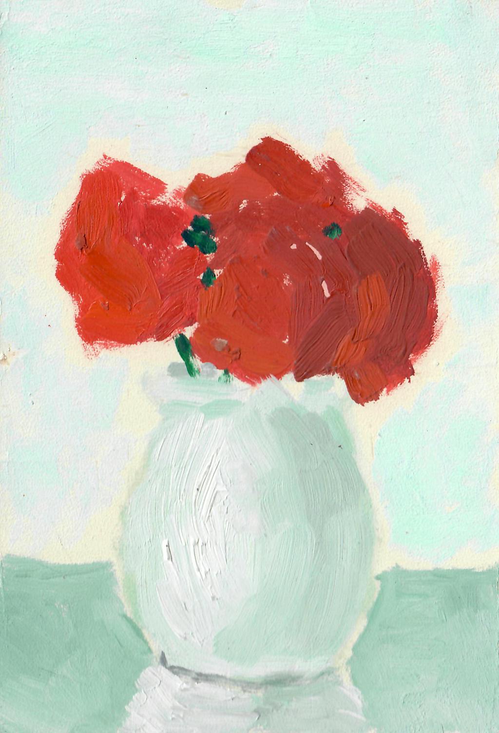 Red Flowers  LI Shan, 1974. Oil on paper, 19.5 × 13.5 cm - © Courtesy of LI Shan and Don Gallery, Paris Internationale