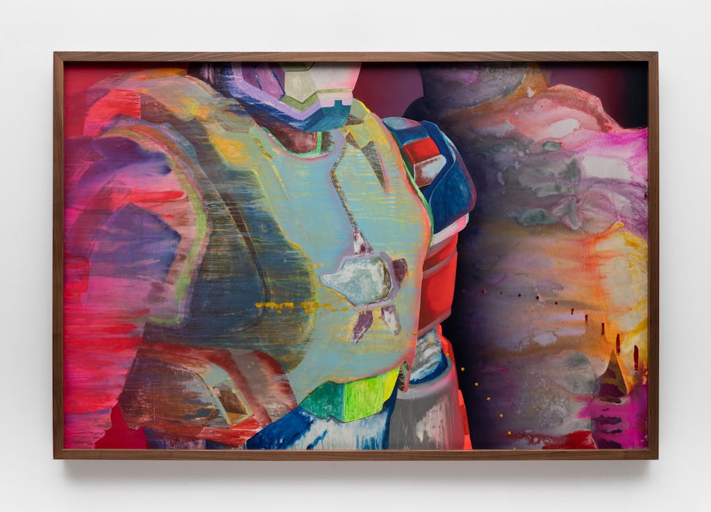 Kyle Thurman
*Dream Police (our lungs)*, 2023
Acrylic dispersion, oil, and watercolour on panel in artist's frame, 126,7 x 187,7 x 7,3 cm
Courtesy of the artist and Sophie Tappeiner, Vienna - © Paris Internationale